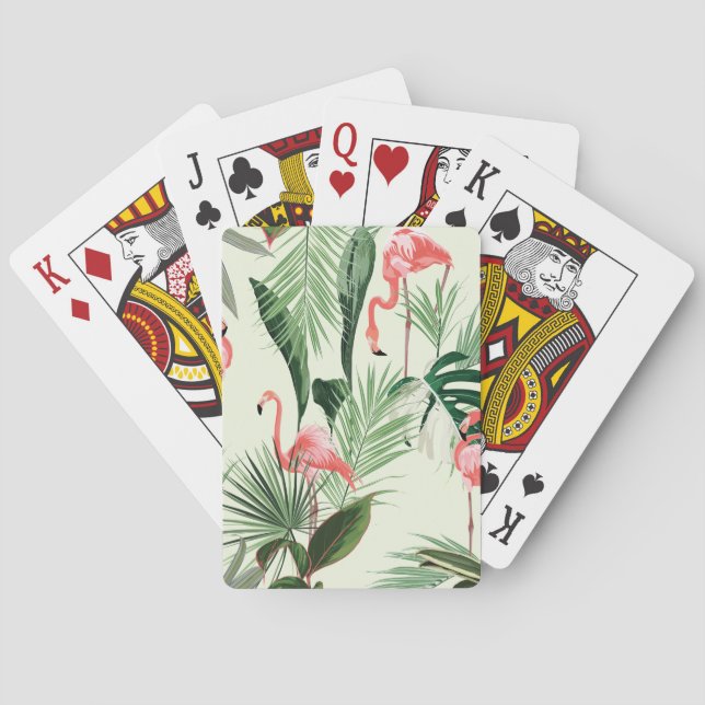 Pink Flamingo Exotic Flowers Pattern Playing Cards (Back)