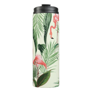 Pink Flamingo Exotic Flowers Pattern Thermal Tumbler