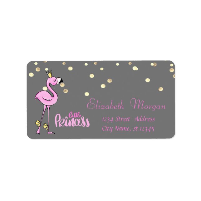 Pink Flamingo,Faux Gold Foil Confetti,Grey Label (Front)