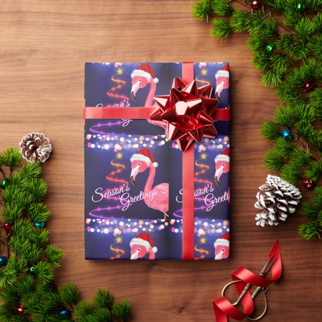 Pink Flamingo Festive Tropical Beach Christmas  Wrapping Paper (Holiday Gift)