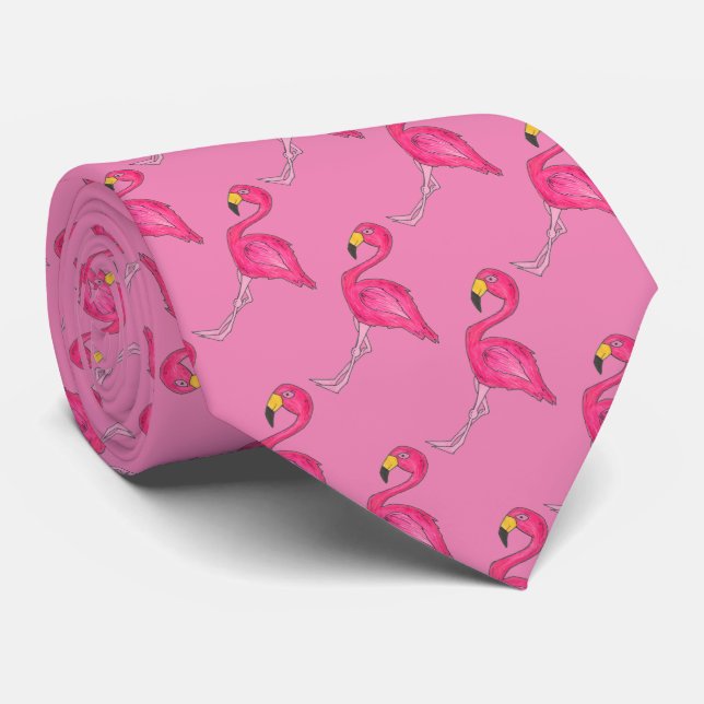 Pink Flamingo Flamingoes Tropical Bird Birds Tie (Rolled)