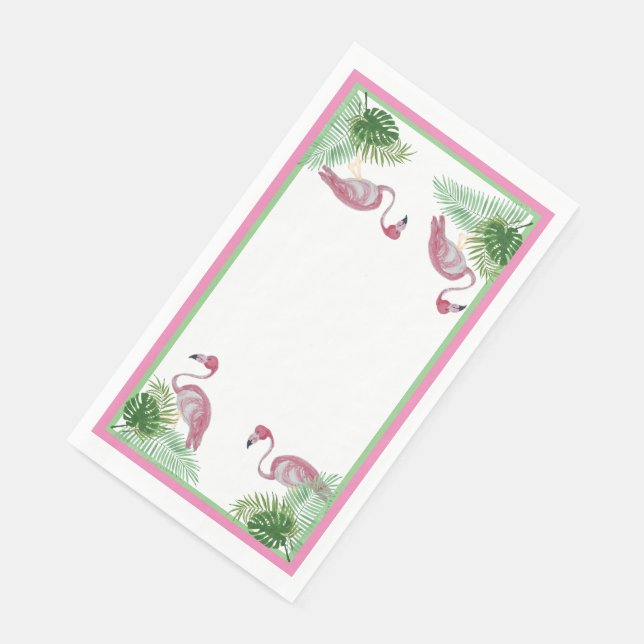 Pink Flamingo Flamingos Monstera Palm  Napkin (Corner)