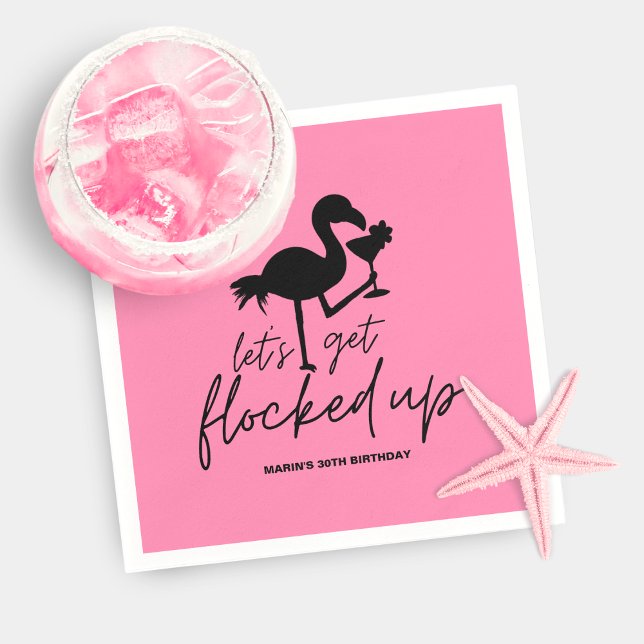 Pink Flamingo Flocked Up Tropical Birthday Napkin (Creator Uploaded)