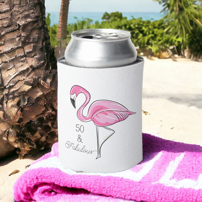 Pink Flamingo Flocking Fabulous at Fifty Can Cooler (Creator Uploaded)