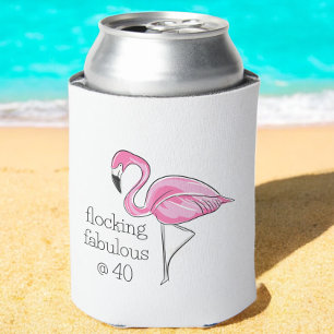 Pink Flamingo Flocking Fabulous at Forty Can Cooler