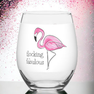 Pink Flamingo Flocking Fabulous Girl's Night Stemless Wine Glass