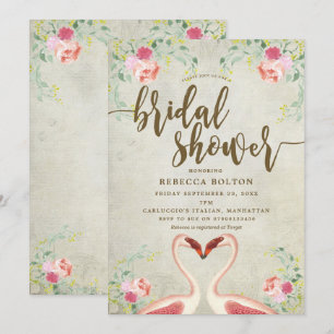 pink flamingo floral bridal shower invitation