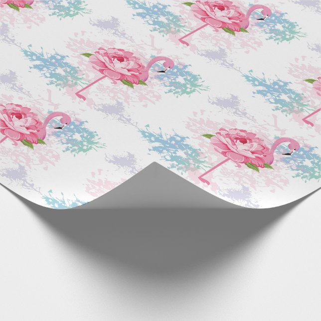 Pink flamingo Floral design Wrapping Paper (Corner)