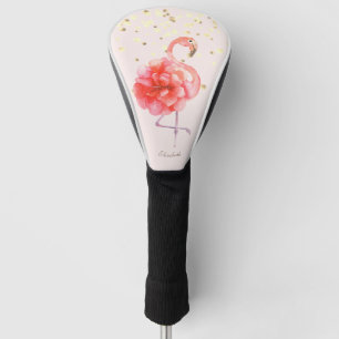 Pink Flamingo Flower,Gold Confetti Golf Head Cover