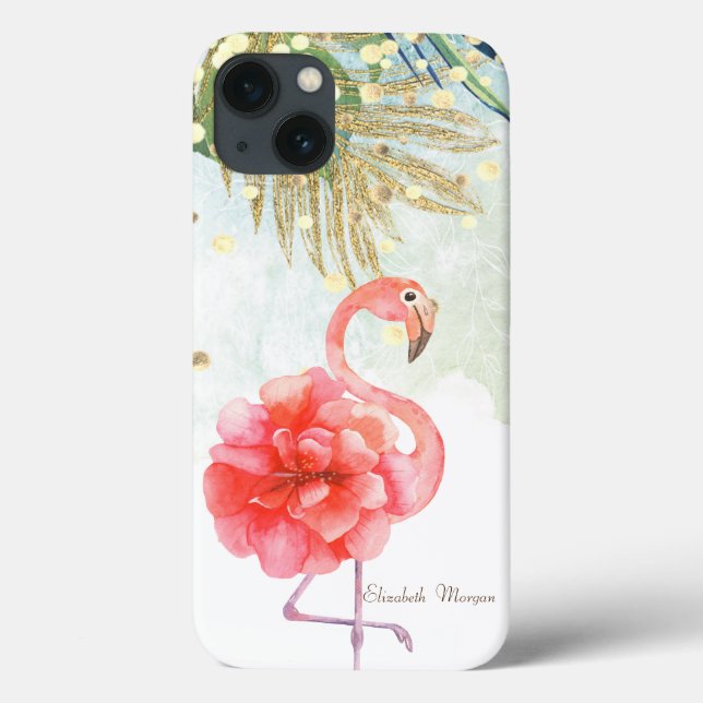 Pink Flamingo Flower,Gold Confetti Palm Leaf Case-Mate iPhone Case (Back)