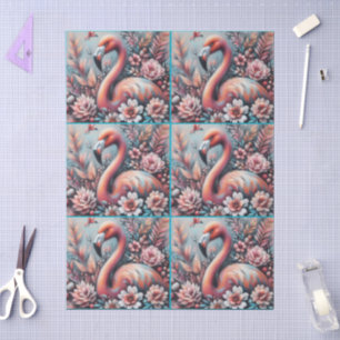 Pink Flamingo & Flowers Chalk Pastel Decoupage  Tissue Paper