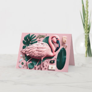 Pink Flamingo Folded Postcard, Card