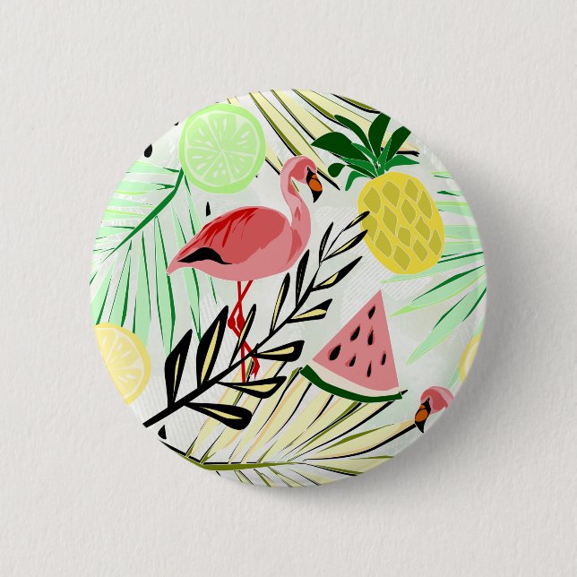 Pink Flamingo, fruit 2 Inch Round Button (Front)