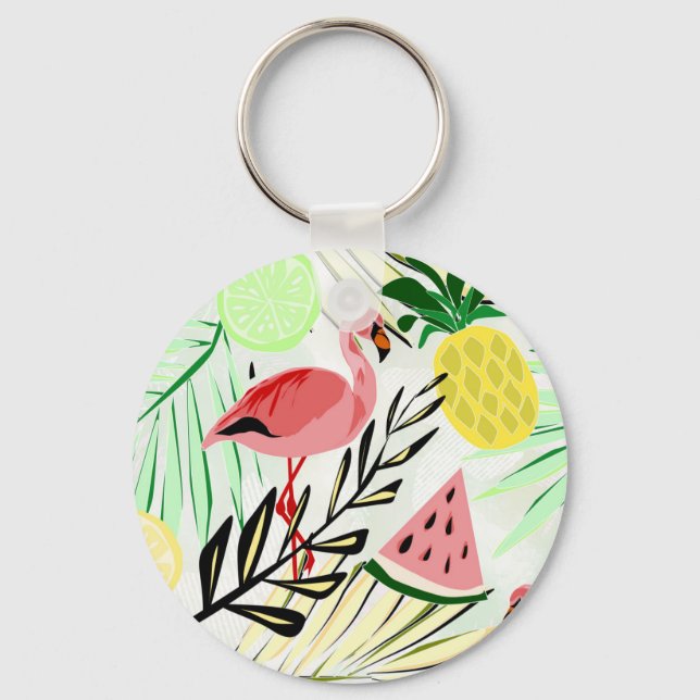 Pink Flamingo, fruit Keychain (Front)