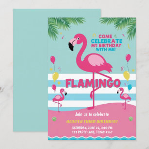 Pink Flamingo Girl Birthday  Invitation