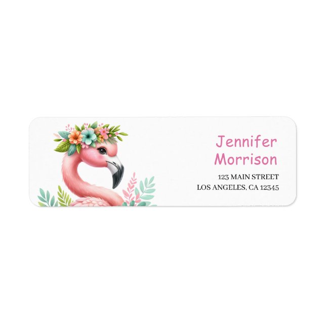 Pink Flamingo Girls Tropical Watercolor Address (Front)