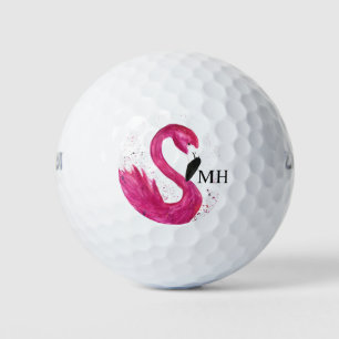 Pink Flamingo Girly Tropical Bird Beach Monogram Golf Balls