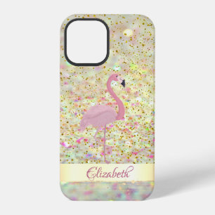 Pink Flamingo  Glitter Bokeh Confetti iPhone 12 Pro Case