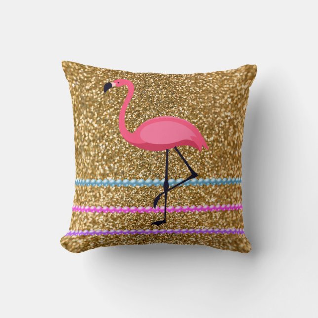 Pink Flamingo Glitter Throw Pillow (Front)