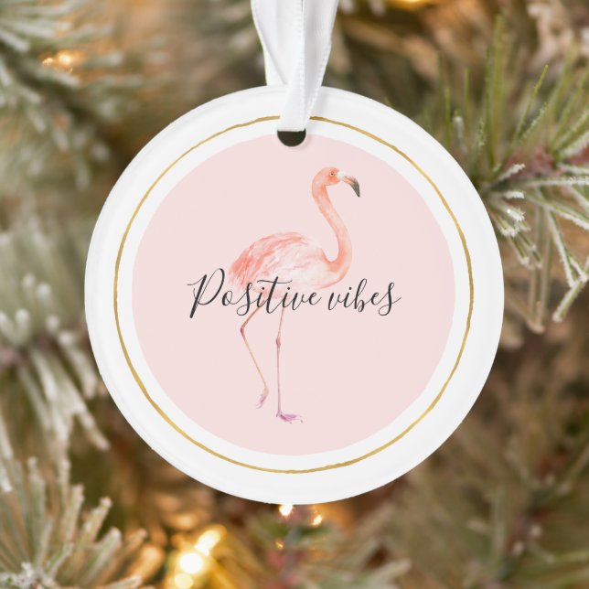 Pink flamingo gold and frame personalized ornament (Tree)
