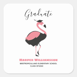 Pink Flamingo Graduation Square Sticker