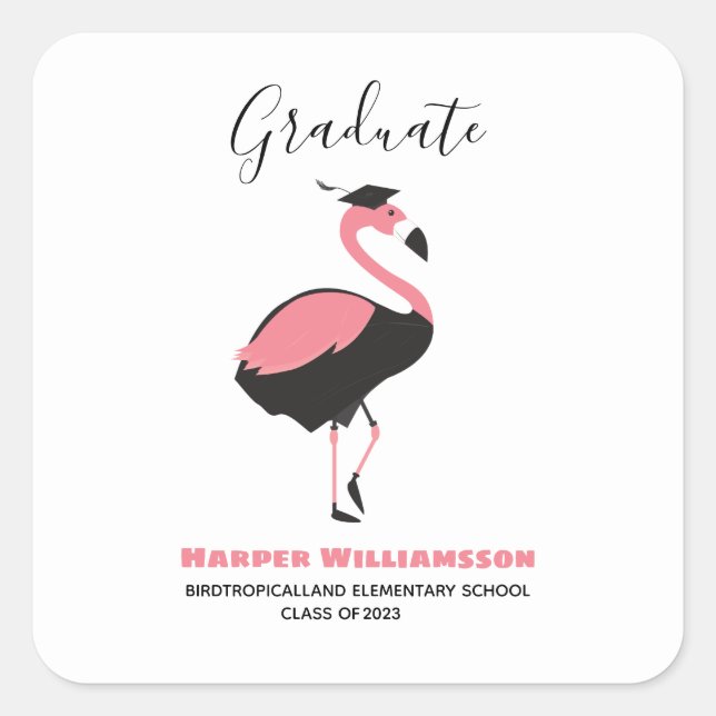 Pink Flamingo Graduation Square Sticker (Front)