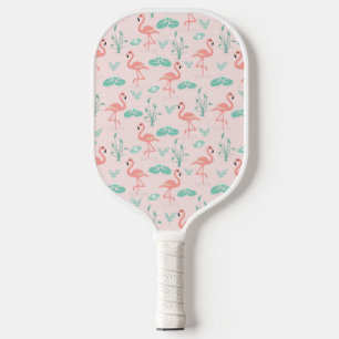 Pink Flamingo Green Leaves Tropical Trendy Fun Pickleball Paddle