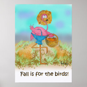 Pink Flamingo Happy Fall Funny Humour Pumpkin Poster