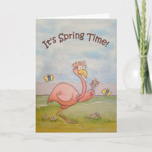 Pink Flamingo Happy Spring Paper Greeting Card