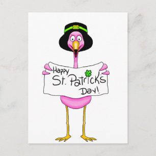 pink flamingo happy st. patricks day postcard