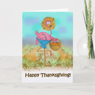 Pink Flamingo Happy Thanksgiving Pumpkin Card
