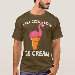 Pink Flamingo Ice Cream Cone Waffle Summer Love T-Shirt