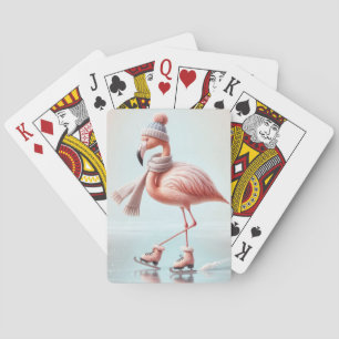 Pink Flamingo Ice Skater Playing Cards