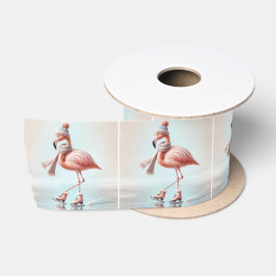 Pink Flamingo Ice Skating Satin Ribbon