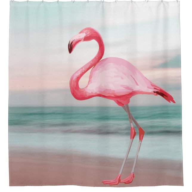 Pink Flamingo Illustration Tropical Beach Sunset (Front)