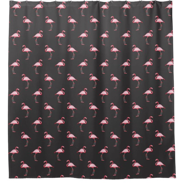 Pink Flamingo Illustration Tropical Pattern Black (Front)