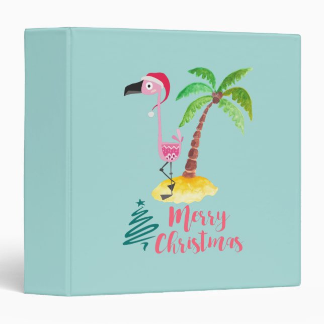 Pink Flamingo In A Santa Hat By A Palm Tree Xmas Binder (Front/Spine)