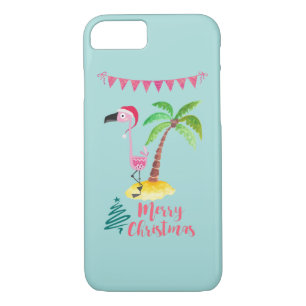 Pink Flamingo In A Santa Hat By A Palm Tree Xmas Case-Mate iPhone Case