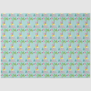 Pink Flamingo In A Santa Hat By A Palm Tree Xmas Tissue Paper
