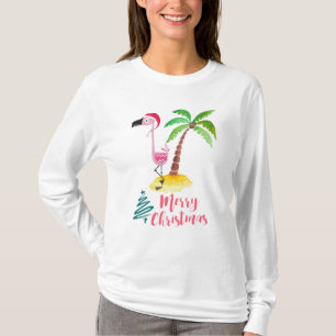 Pink Flamingo In A Santa Hat Tropical Christmas T-Shirt