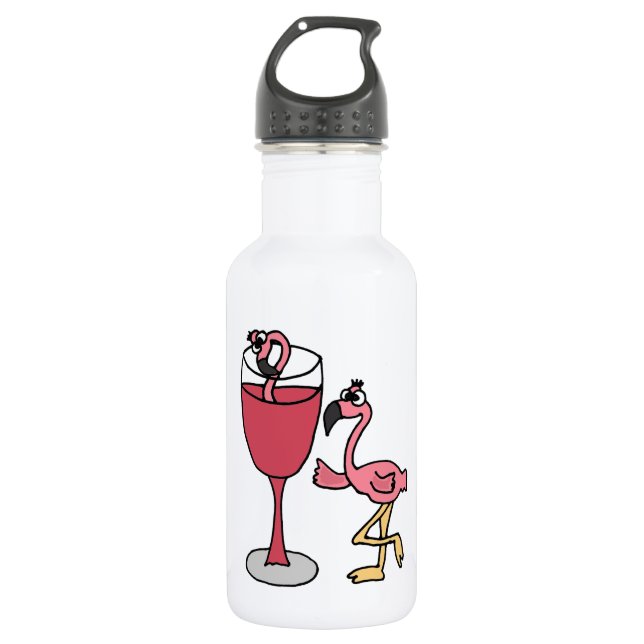 Pink Flamingo in Blush Wine Glass 532 Ml Water Bottle (Front)