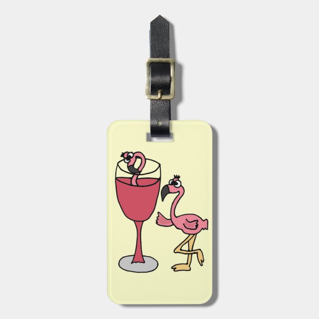 Pink Flamingo in Blush Wine Glass Luggage Tag (Front Vertical)