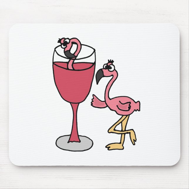 Pink Flamingo in Blush Wine Glass Mouse Pad (Front)