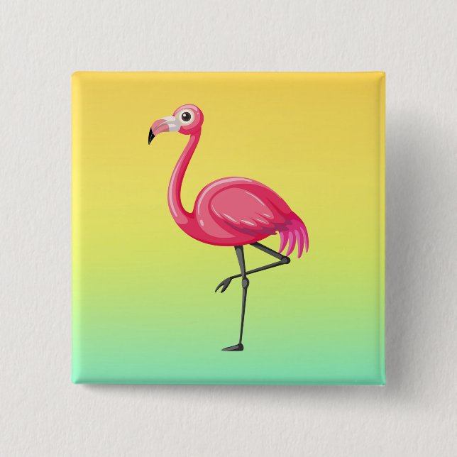 Pink Flamingo in Cartoon Style 2 Inch Square Button (Front)