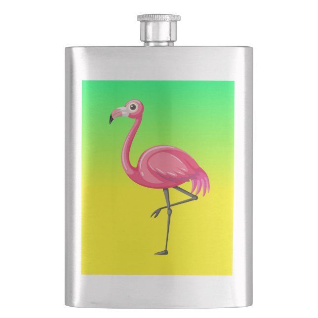 Pink Flamingo in Cartoon Style Hip Flask (Front)
