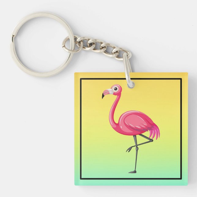 Pink Flamingo in Cartoon Style Keychain (Front)