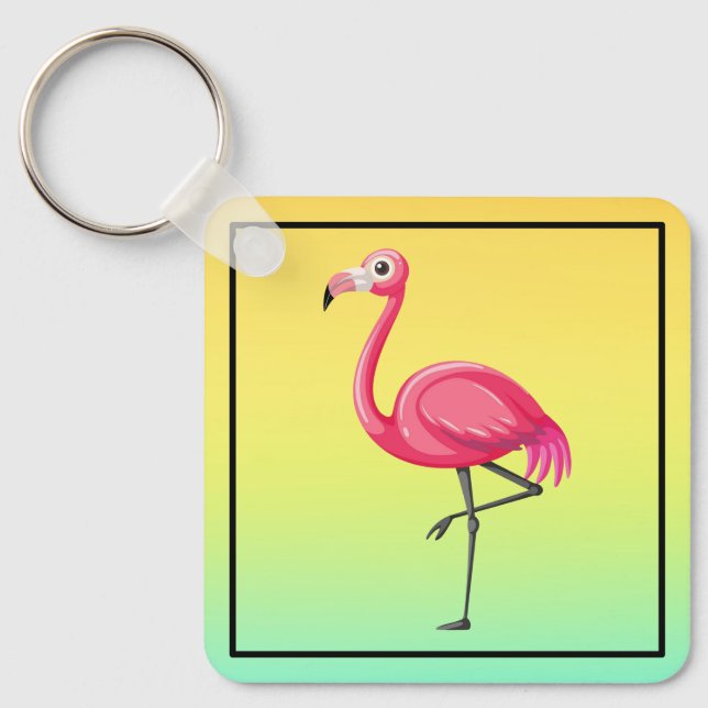 Pink Flamingo in Cartoon Style Keychain (Front)