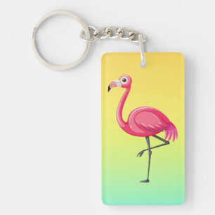 Pink Flamingo in Cartoon Style Keychain