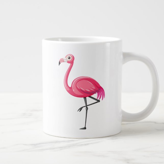 Pink Flamingo in Cartoon Style Large Coffee Mug (Right)