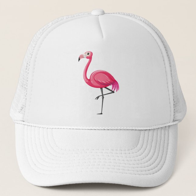 Pink Flamingo in Cartoon Style Trucker Hat (Front)